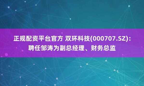 正规配资平台官方 双环科技(000707.SZ)：聘任邹涛为副总经理、财务总监